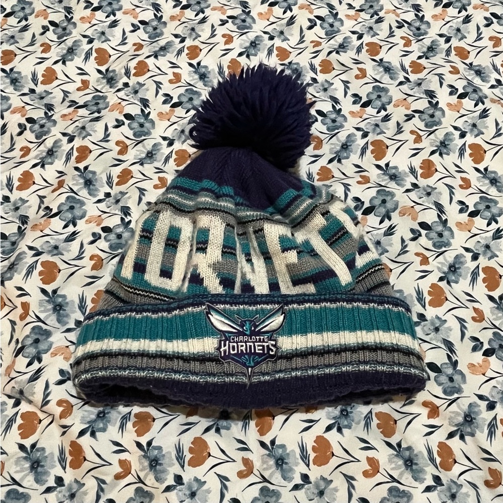 Charlotte Hornets Striped Beanie with Pom